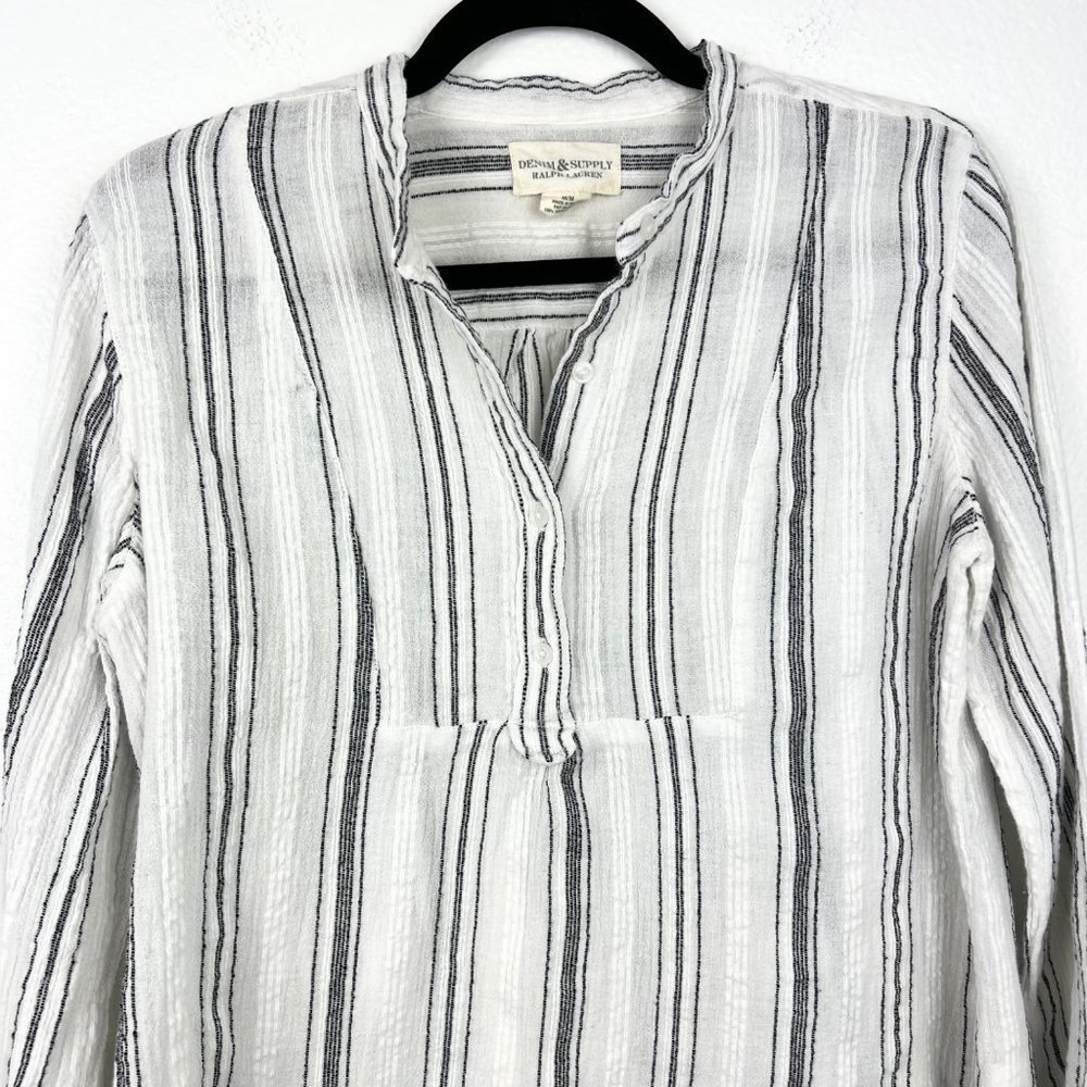 RALPH LAUREN Denim & Supply White Striped Henley High Low Peasant Boho Top, M - Picture 2 of 7
